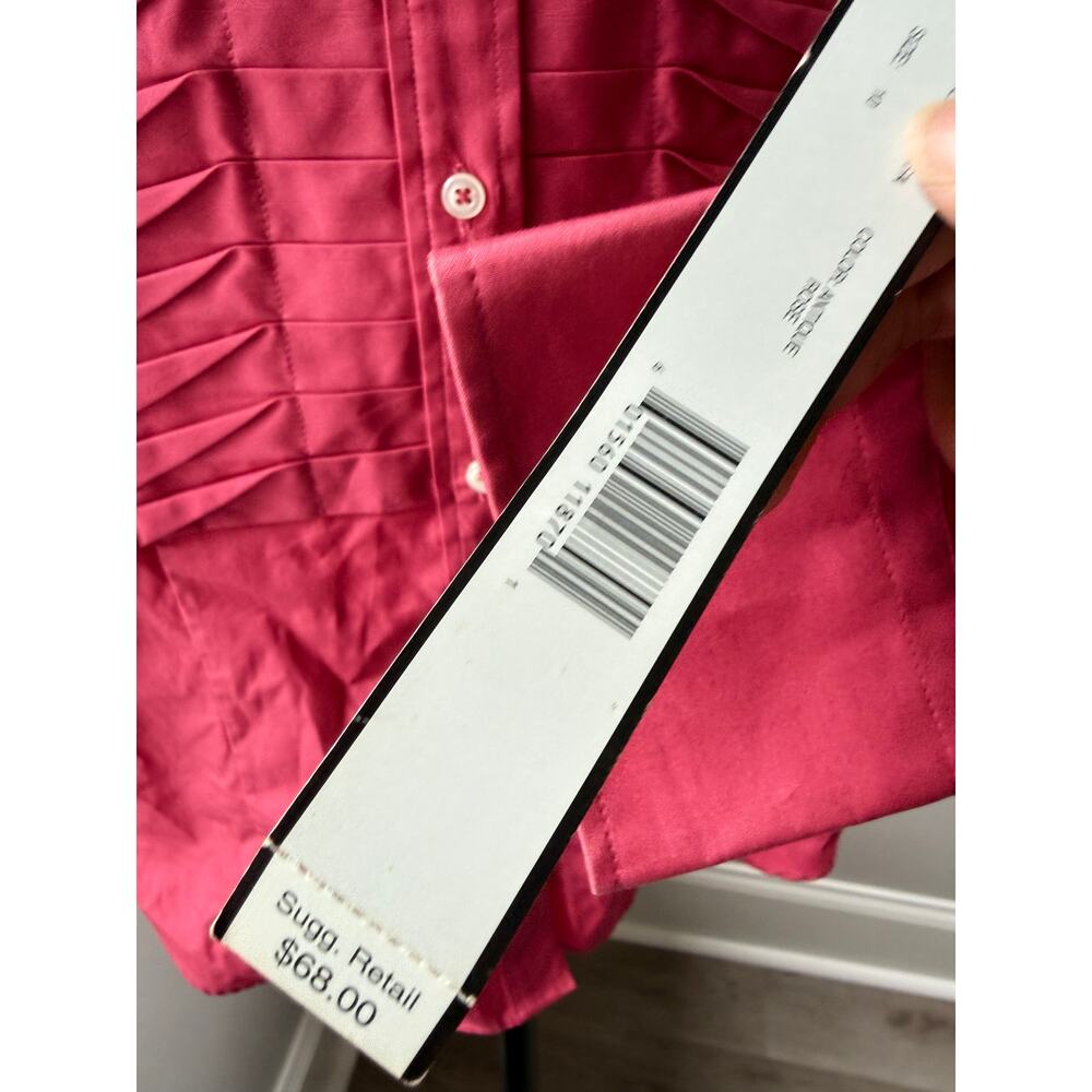 Pink Pleated Tuxedo Button Down Shirt Perry Ellis Size 10 NWT Office Siren - Picture 5 of 7